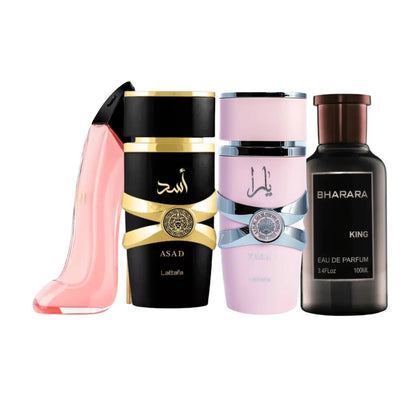 Kit 4 Perfumes Asad, Yara, King, Good Girl Blush